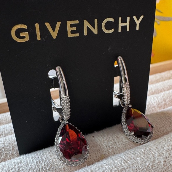 Givenchy Garnet Silver Plated Cubic Zirconia Teardrop Earrings - Picture 4 of 4